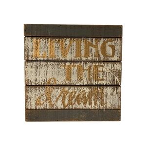 “Living the Dream” Rustic Wooden Wall Art with Inspirational Quote
